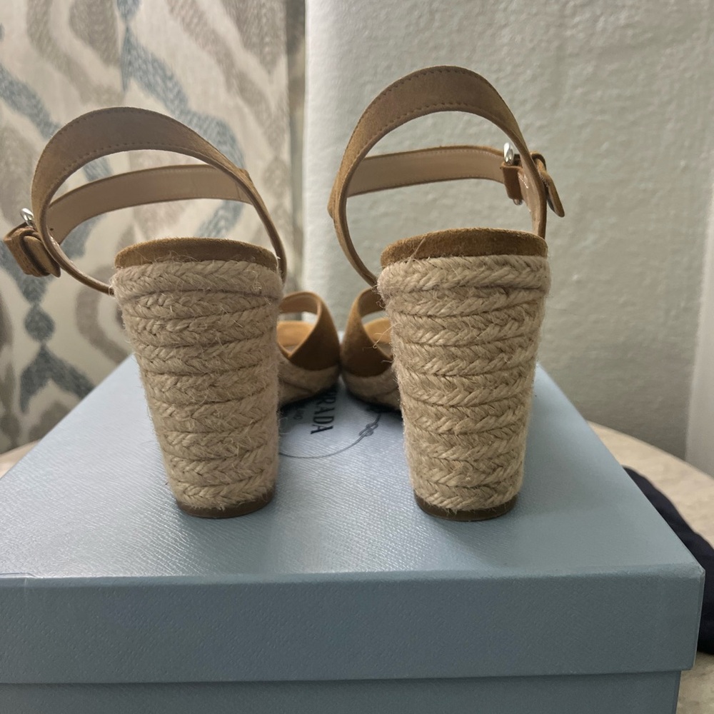 Prada Tan Suede Wedge Sandals - Picture 4 of 6